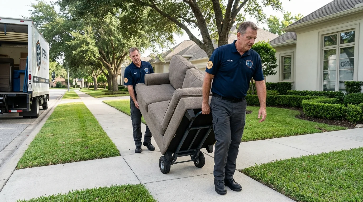 Local residential moving crew loading furniture in Schertz, TX
